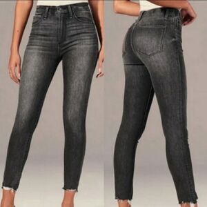 Abercrombie & Fitch Dark Gray Super Skinny Hugh Rise Jeans Raw Distressed Hem